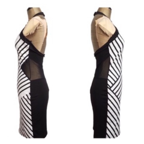 Black/White Striped Halter Bodycon Dress - Picture 3 of 5